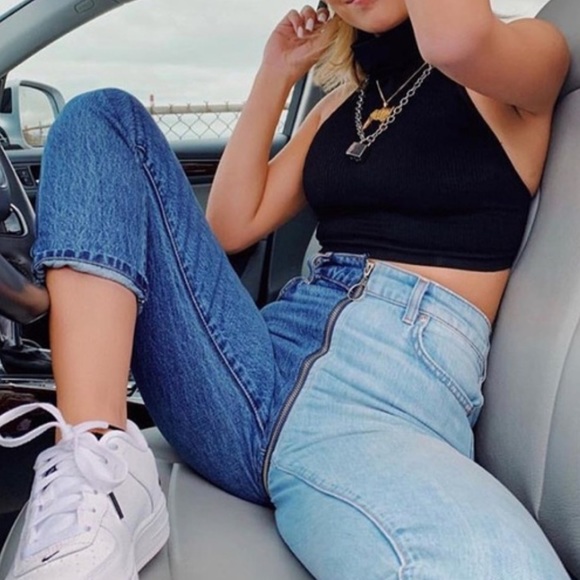 Revice Yin Yang Two Tone Crop Zipper Denim New Without Tag - Picture 2 of 13